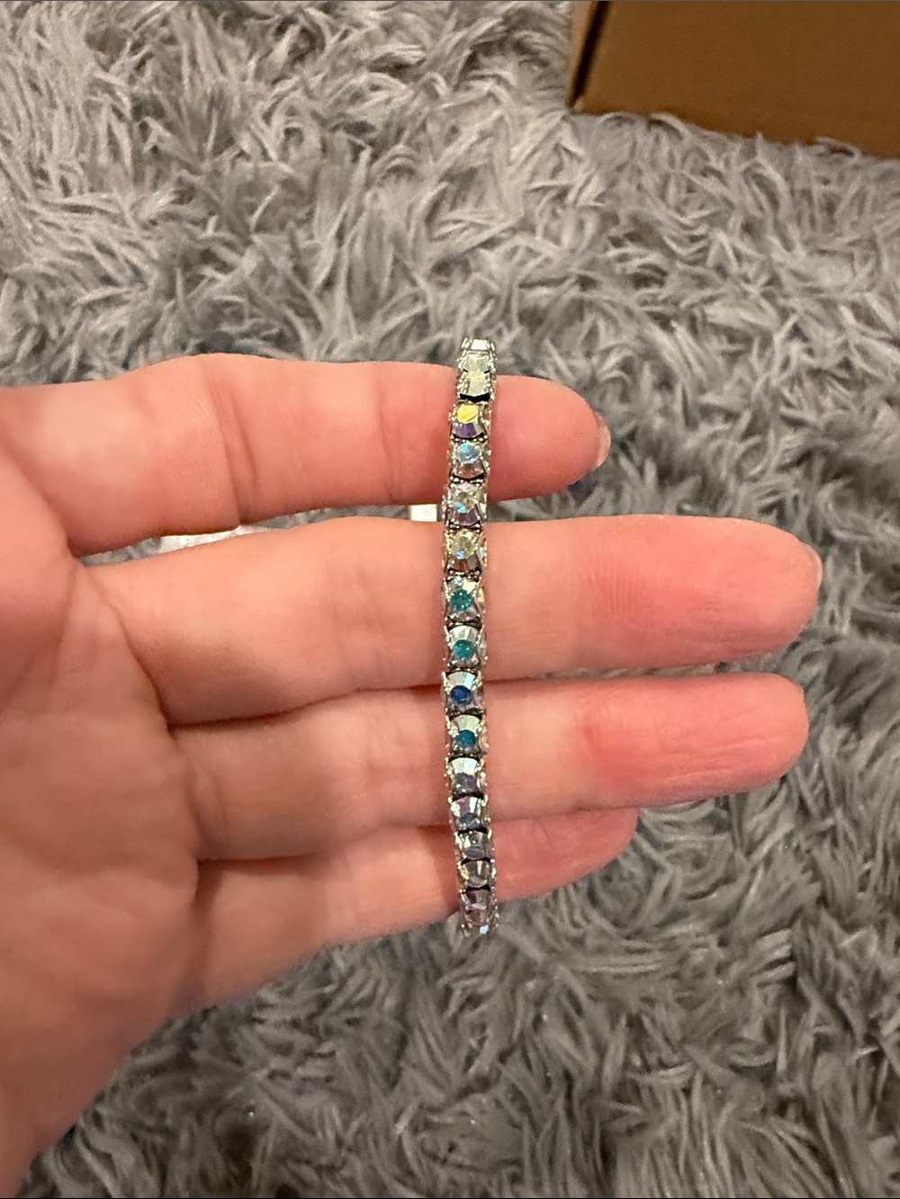 Touchstone Crystal Sparkling Multi-Tone Tennis Bracelet Stretchy